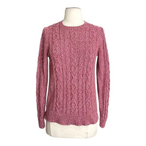 L.L. BEAN Cable Knit Sweater Cotton Pullover Muted Mauve Casual, Size Small